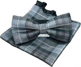 MEN ADULT FLINT Highland Grey Bow Tie Square Pocket Handkerchief Burns Night Tartan Wedding Kilt