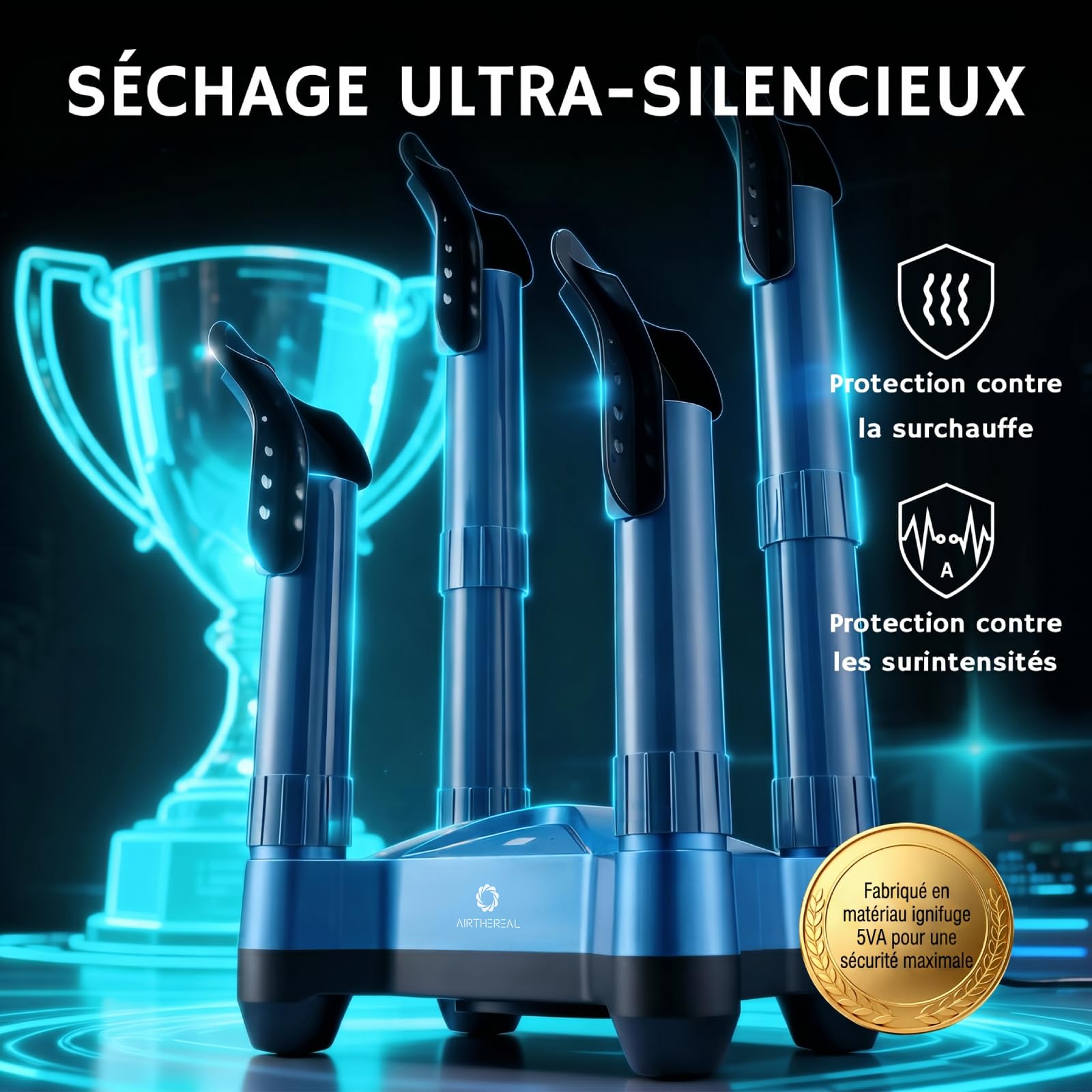 AIRTHEREAL SD20 Sèche-bottes électrique avec souffleur de chaleur, séchage rapide et minuterie réglable, convient pour bottes de travail, bottes de ski, baskets, gants et cuir