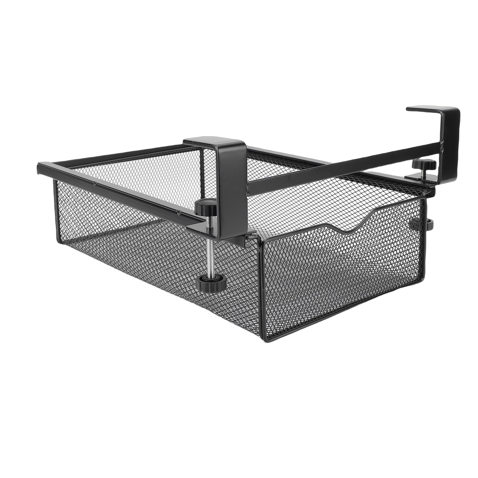 GLOGLOW Organisateur de Tiroir Sous le Bureau, Plateau de Rangement Sous la Table, Tiroir Coulissant en Métal caché avec Support à Pince, sans Perçage, pour Bureau, Table de (Noir Petit Sans