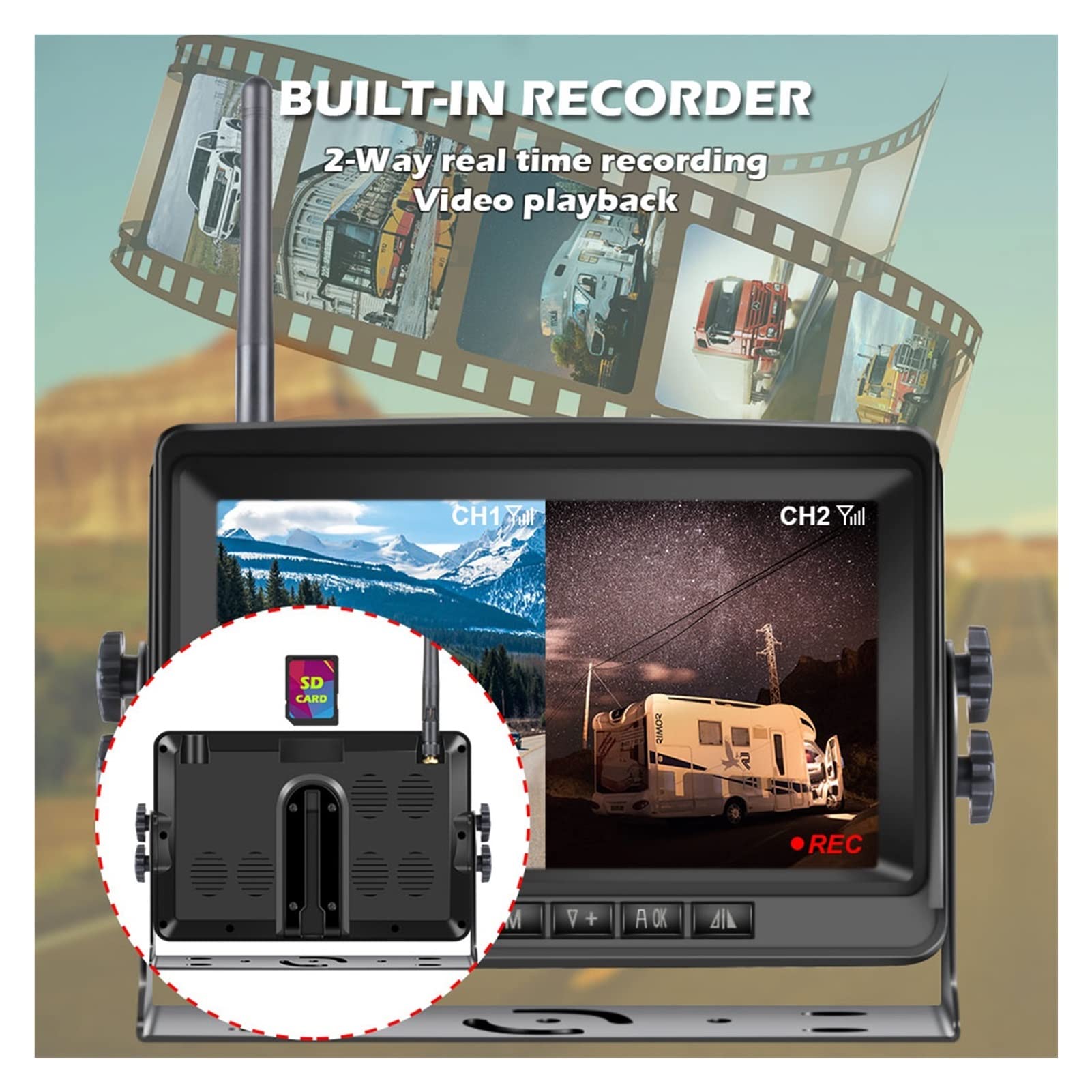 GPS pour Voiture, 2ch Ahd Camion sans Fil DVR Écran d'affichage de Voiture Moniteur 7" Ivre Vision Night Enregistreur Sauvegarde inversée Appareil Photo WiFi for Bus RV(Type2)