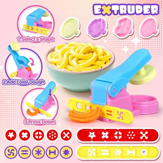 VConejo Dough Tools Set for Kids, 26 pcs Dough and Clay Accessories with Stamps, Animal Cutters, Rollers, Extruder, Dinosaur Dough Play Molds, Educational Toys for Boys Girls
