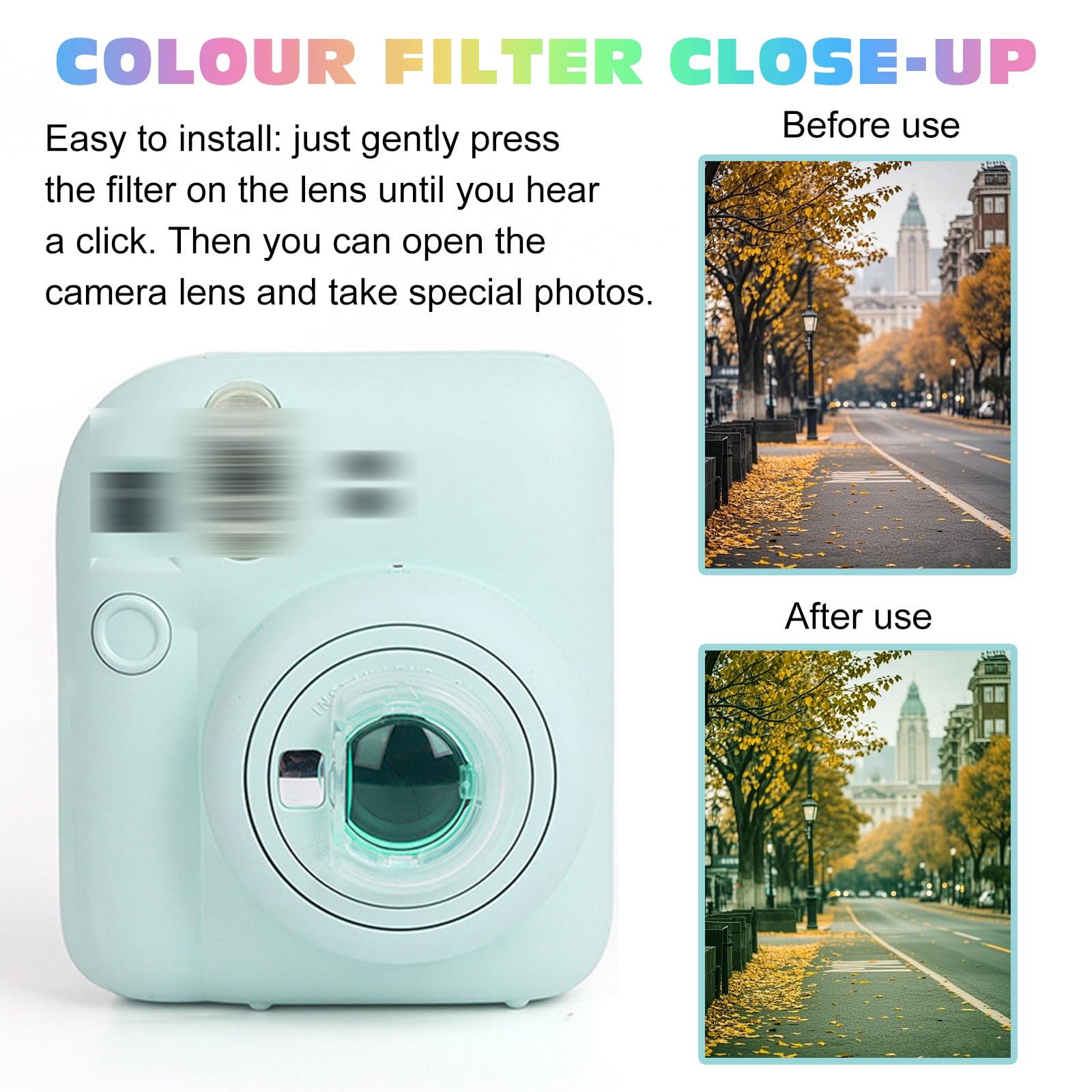 6 szt. Zestaw filtrów obiektywu do Fujifilm Instax Mini 12, filtry obiektywów do aparatów błyskawicznych, filtr kolorów kamery, niebieski czerwony zielony pomarańczowy, z okrągłym wzorem serca