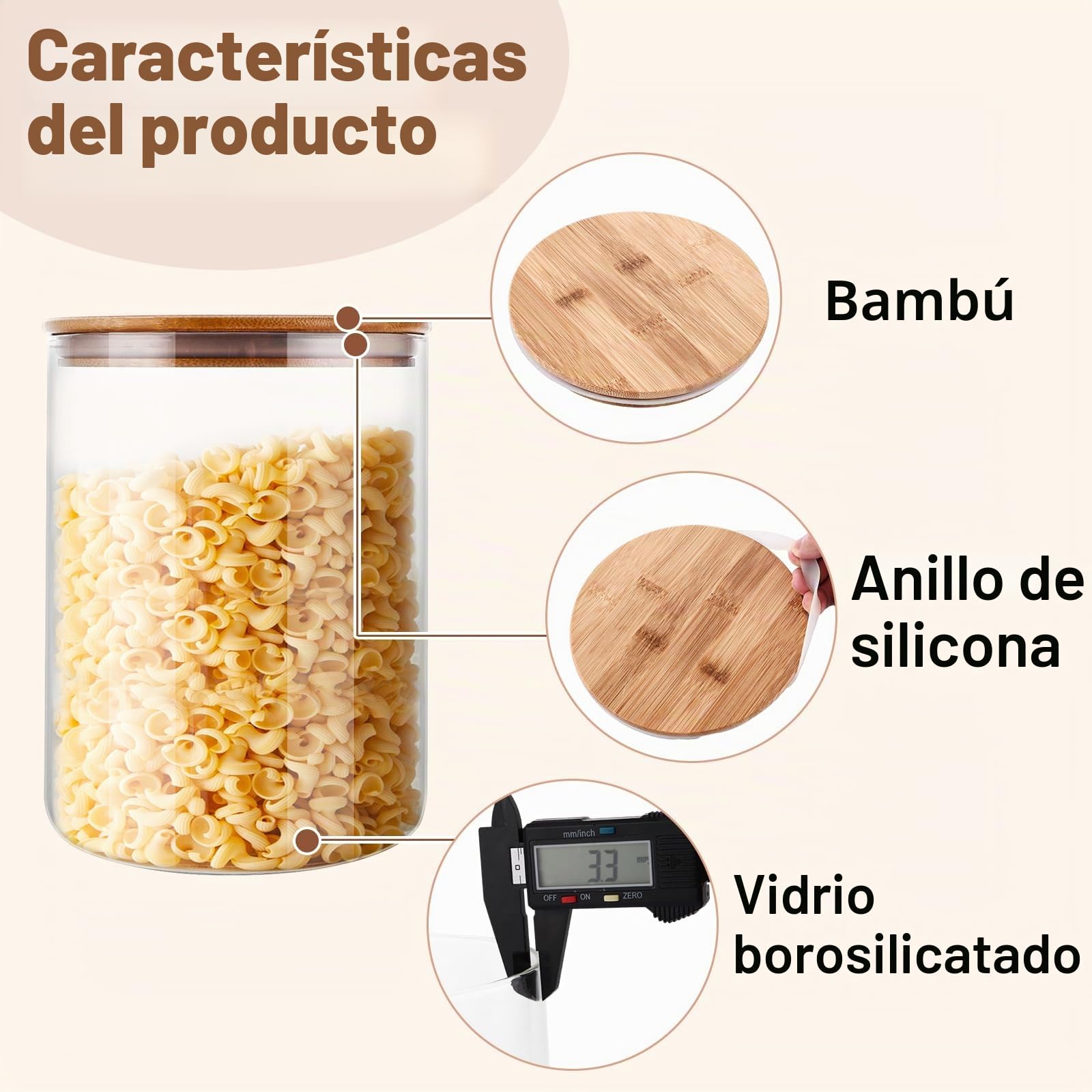 Tarros de Cristal con Tapa Hermética 3L, 2 Piezas - Botes de Almacenamiento de Cocina con Tapa de Bambú, Tarro Grande Cristal Ancho para Granos, Frutos Secos, Harina, Cereales