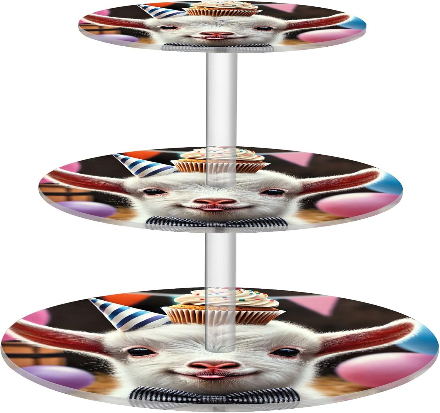 Tea Party Cupcake Stand 3 Tier Round Birthday Wedding Acrylic Cupcake Tower Display Party Goat Birthday Funny Table Dessert Stand Tea Party Decorations Supplies