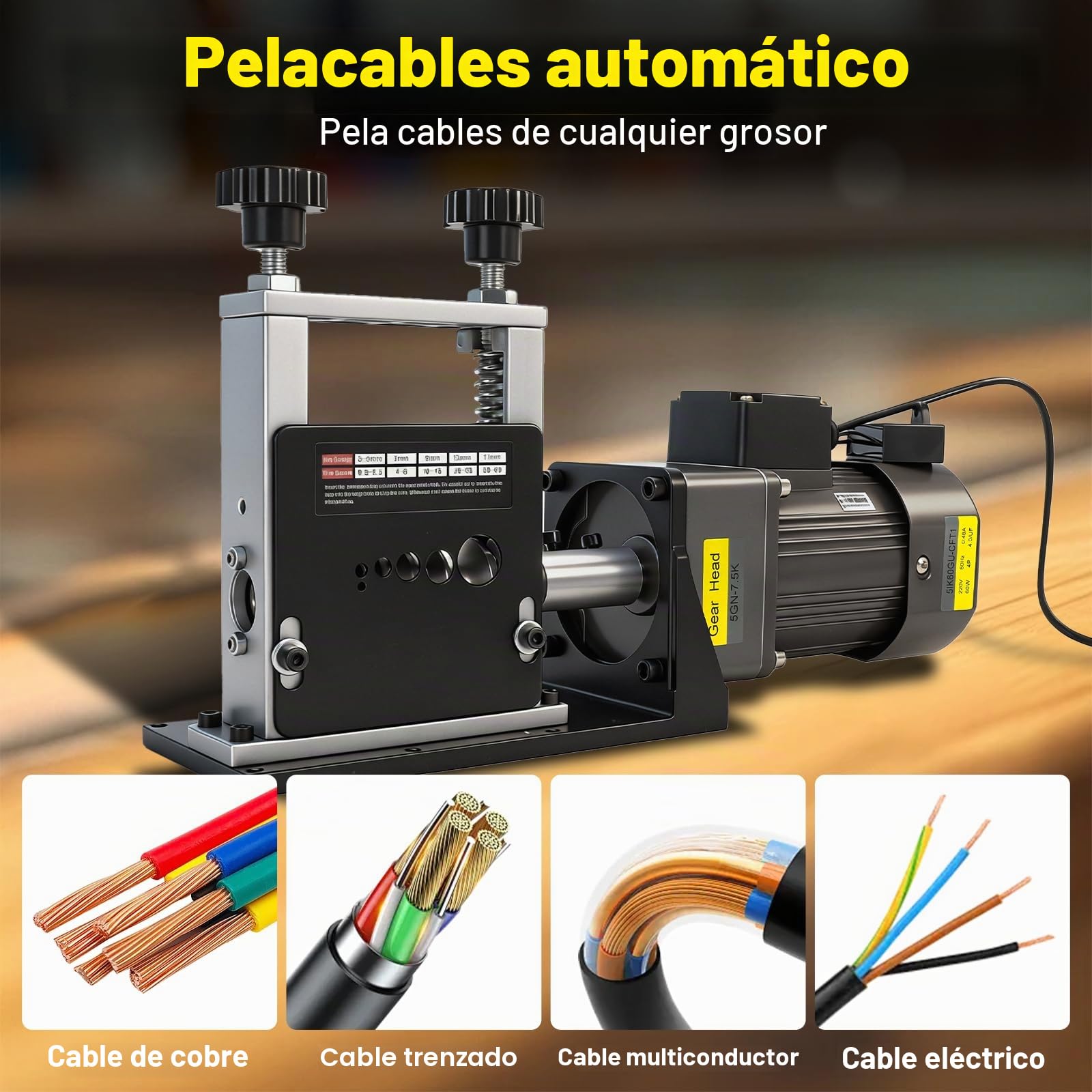 Máquina Automática Pelacables Eléctrica 3–17 mm, Pinza Pelacables para Cables de Cobre, Máquina de 5 Canales para Reciclaje de Cables (Sin Batería ni Cargador)