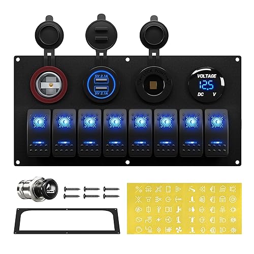 Panel de interruptores de barco marino, impermeable, 8 cuadrillas, 12 V, panel de interruptor basculante, panel de interruptor de palanca de 12