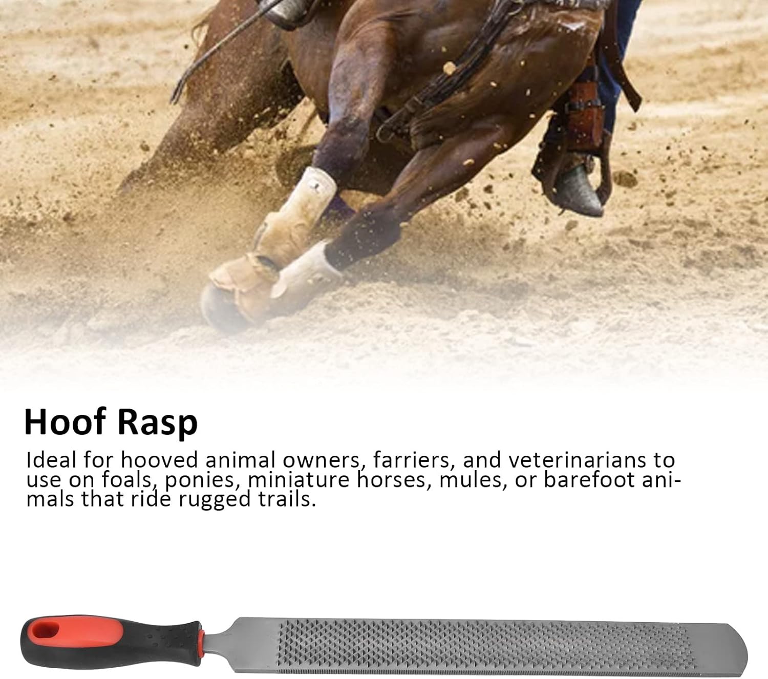 19.29in Hoof Rasp, High Hardness Low Alloy Tool Steel Horseshoe File with Rubber Handle, Farrier File Tool for Foals, Ponies, Miniature Horses, Mules