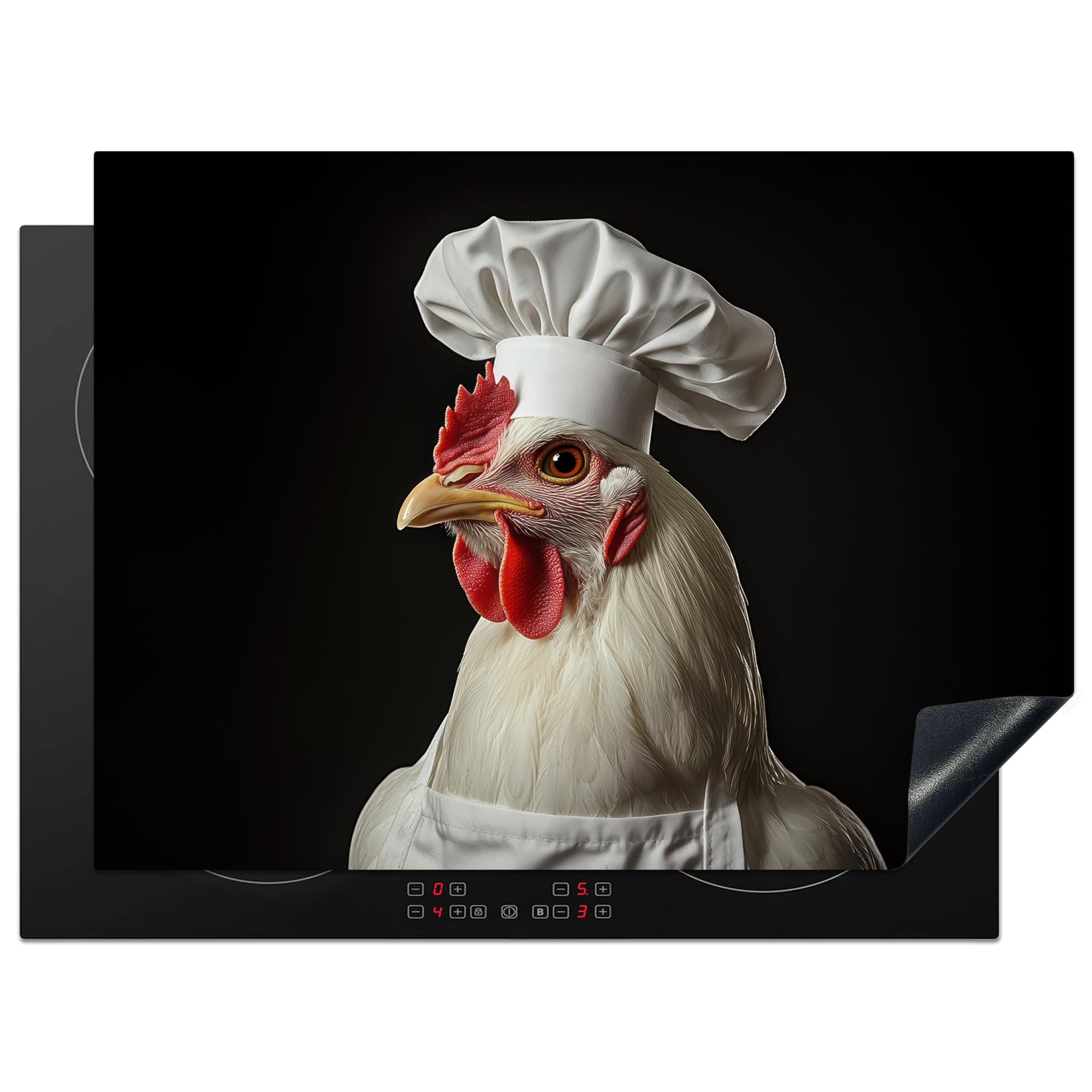 KitchenYeah© Induction Hob Protector Mat 20.5"x27.6" / 70x52 cm Stove Cap Top Cover Kitchen Cooker Covers for Electric Hobs Vinyl Chefs Hat - Red - Chicken