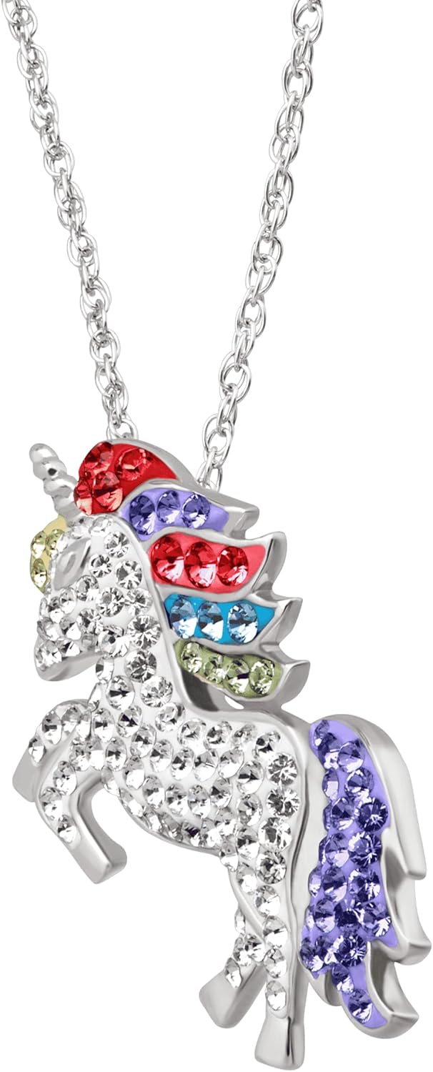 Unicorn Pendant Necklace with Crystals in Sterling Silver, 18" - Image 2