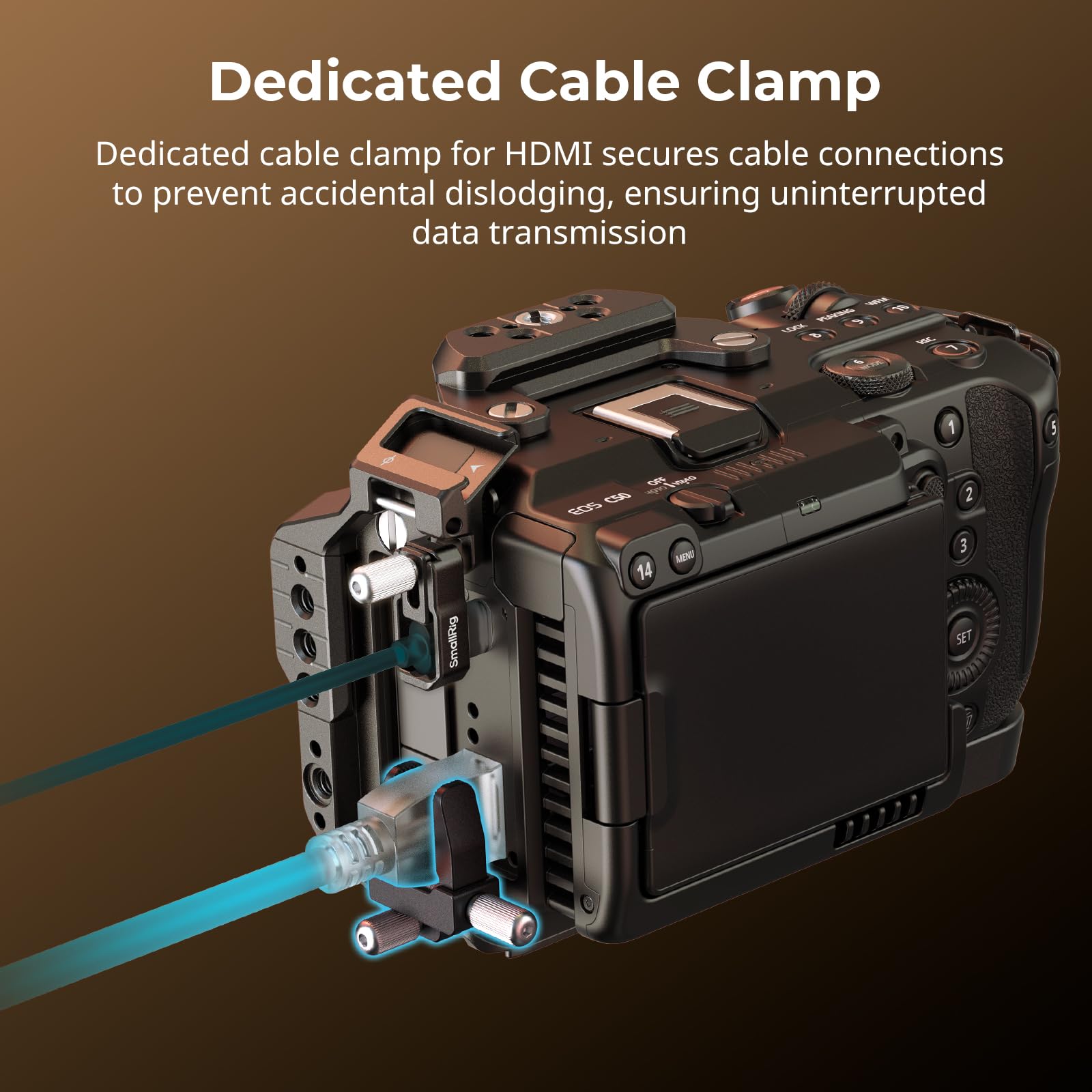 SMALLRIG Zestaw Cage do Canon C50 z górnym uchwytem, ​​paskiem na rękę, dedykowanym zestawem do kamery ręcznej z zaciskiem kablowym do HDMI, wbudowaną płytką szybkiego montażu do Arca- 5809