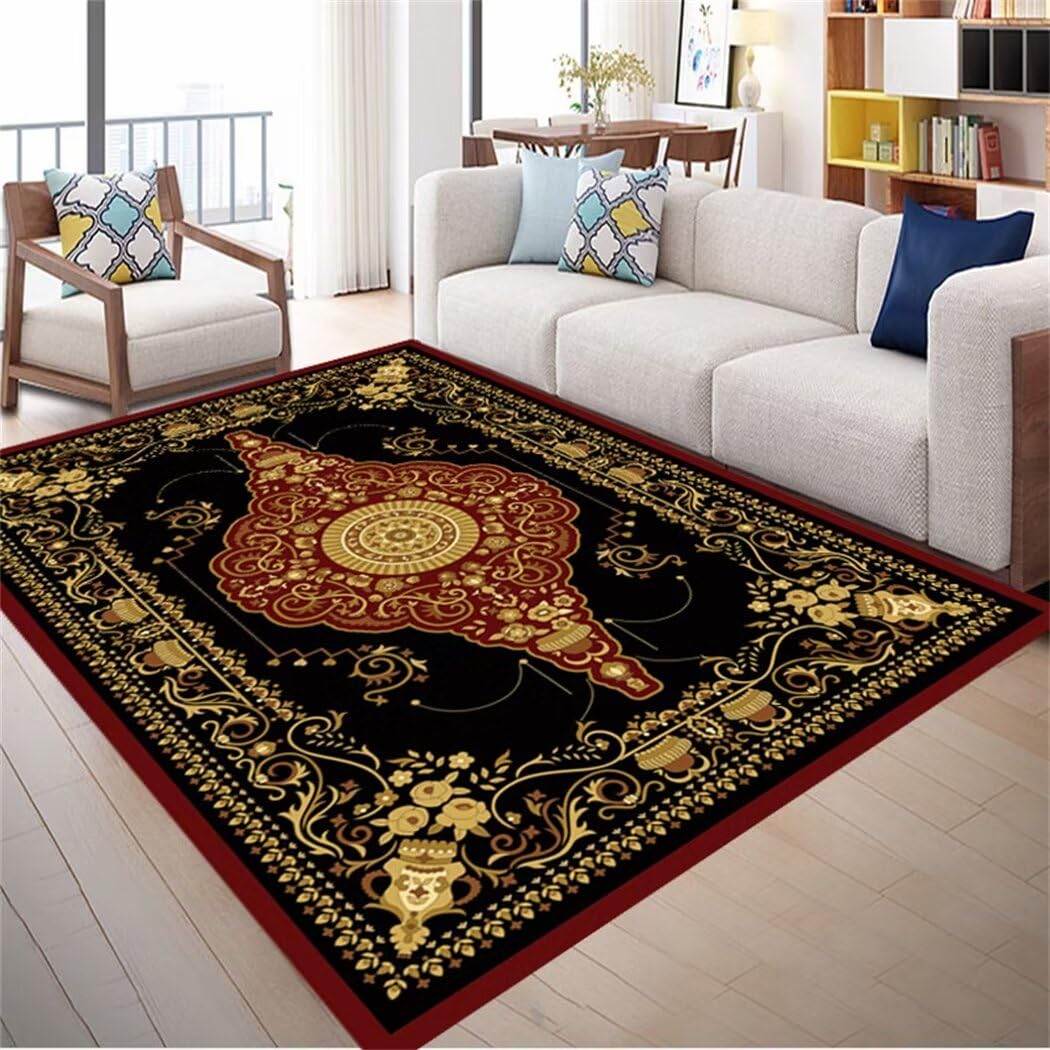 Tapis de bureau résistant aux taches grand format noir pour salon