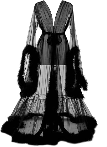 Feather Bridal Robe Lingerie for Women Old Hollywood Robe Maternity Photoshoot Nightgown Tulle Bathrobe