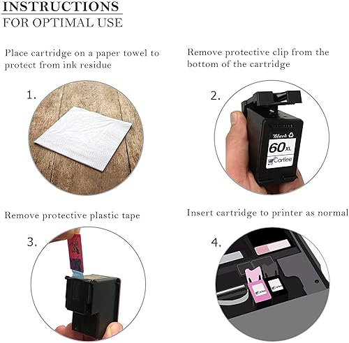 Miniatura 5 de Cartlee Cartucho de tinta remanufacturado 60XL 60 XL Reemplazo para HP Envy 100 110 120 Photosmart C4670 c4680 c4780 c4795 d110 Deskjet D2660 d2680