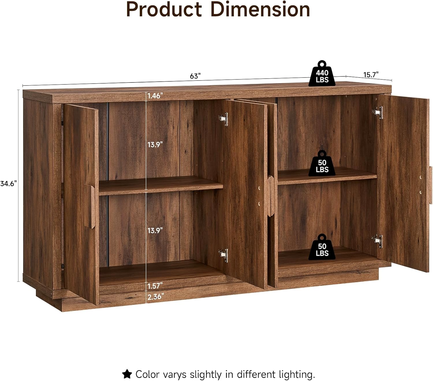 ONBRILL Buffet Cabinet with Storage, 63" Sideboard Cabinet with 4 Doors & Shelves, Wooden Kitchen Coffee Bar Credenza Storage for Living Room, Hallway (63" Wide)