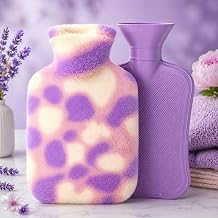 Nuvex Hot Water Bottle with Ultra Soft Plush Cover 1 Litre Medical-Grade Silicone Hot & Cold Therapy Bag for Menstrual Cramps, Back Pain, Muscle Aches & Therapeutic Warmth Hot Compress (Lavender)