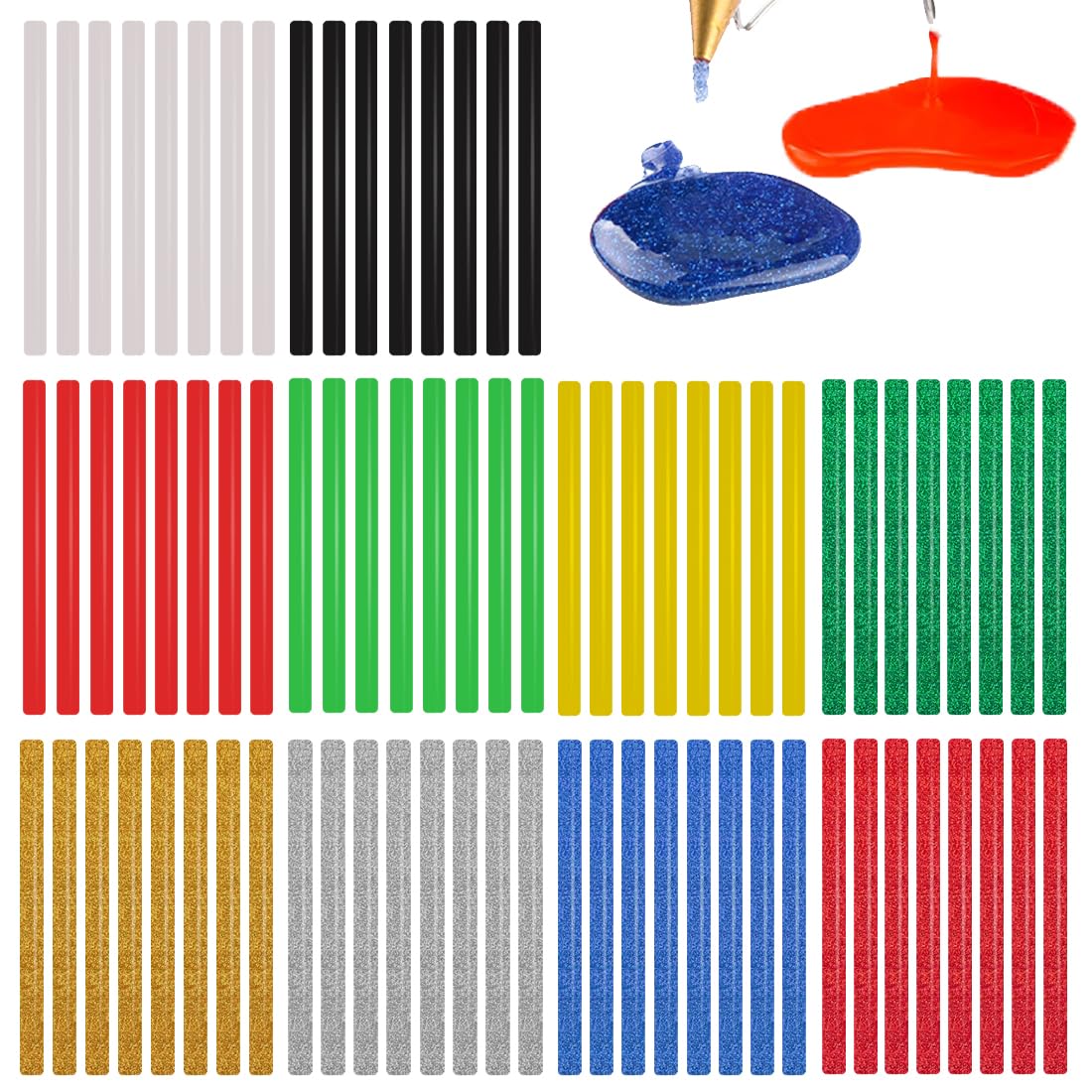 Suo Long Hot Glue Sticks for Hot Glue Gun 80 Pack Bulk Mini Hot Melt Glue Gun Stick 7mm 100mm Mixed Multi Color/Glitter Glue Sticks Multipurpose for Art & Craft Project