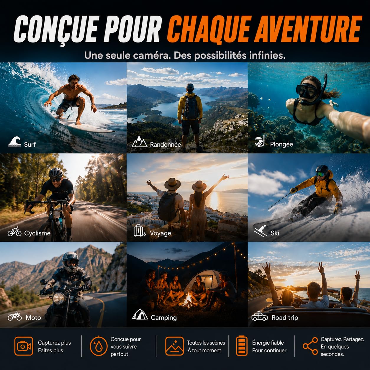 MaxMango D50 33FT Appareil Photo Numérique Etanche，8K 70MP Caméra sous-Marine avec 16 Go de Stockage, Double écran 18x, Résistante à la Poussière et Aux Chocs, Autofocus - Orange