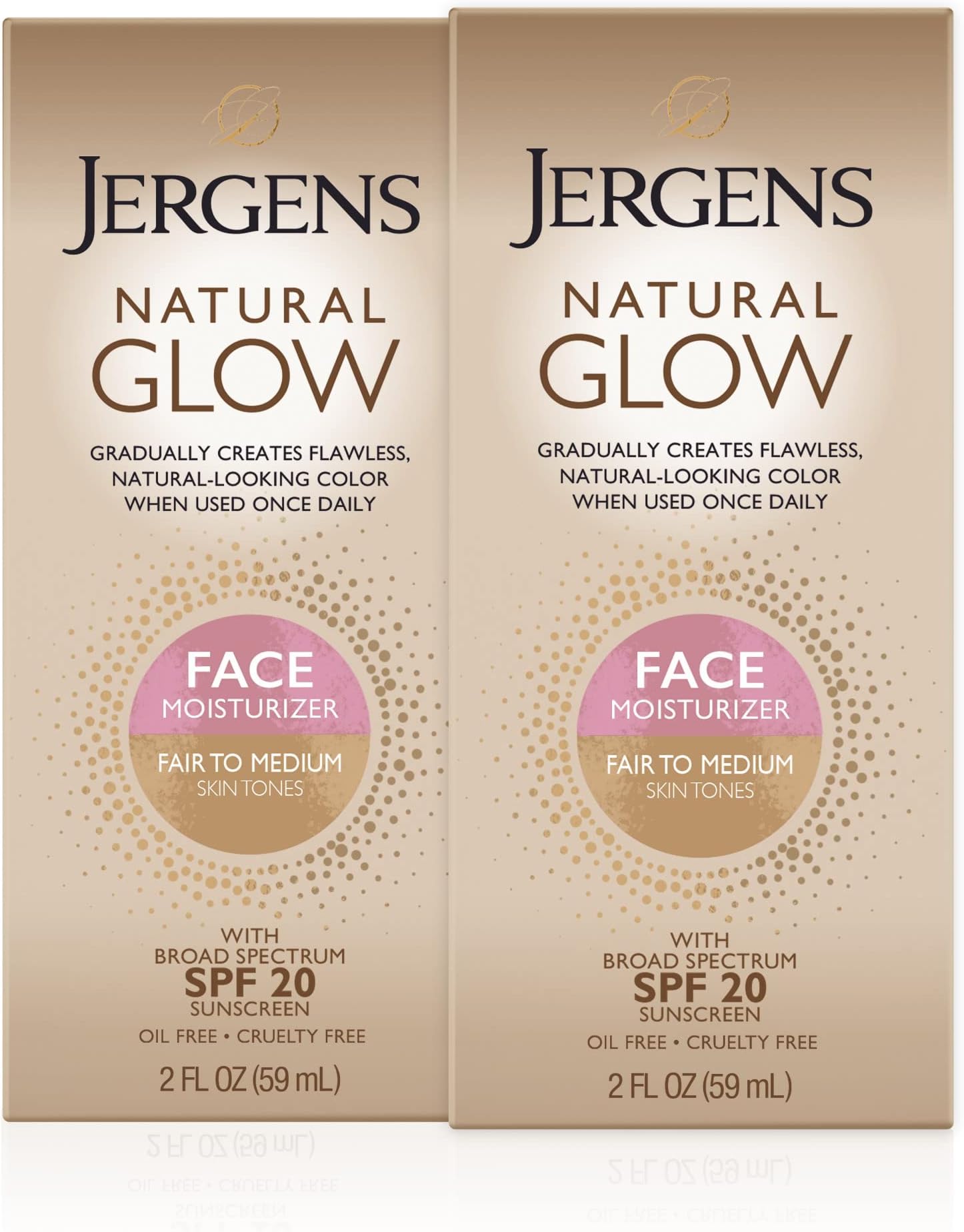 Natural Glow Face Self Tanner Lotion SPF 20, Sunless Tanning, Fair to Medium Skin Tone, Daily Facial Sunscreen, Oil-Free, Broad Spectrum UVA and UVB Protection, 2 Oz, Pack of 2