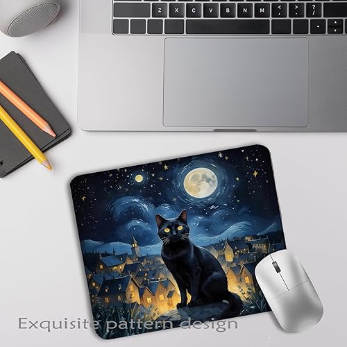 Miniatura 3 de Alfombrilla de mouse de gato negro de noche estrellada, amante de los gatos negros, regalos para mamá y mujer, alfombrilla de mouse de gatito