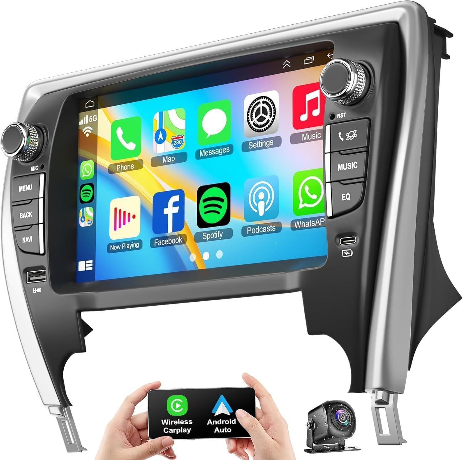 4G+64G Car Radio Stereo with Key for Toyota Camry 2015-2017 with Wireless Carpaly & Android Auto,10.2 Inch QLED Touch Screen,Support GPS Navigation/Bluetooth/Backup Camera/WiFi/SWC/FM/Voice Control