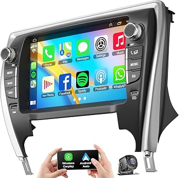 4G+64G Car Radio Stereo with Key for Toyota Camry 2015-2017 with Wireless Carpaly & Android Auto,10.2 Inch QLED Touch Screen,Support GPS Navigation/Bluetooth/Backup Camera/WiFi/SWC/FM/Voice Control