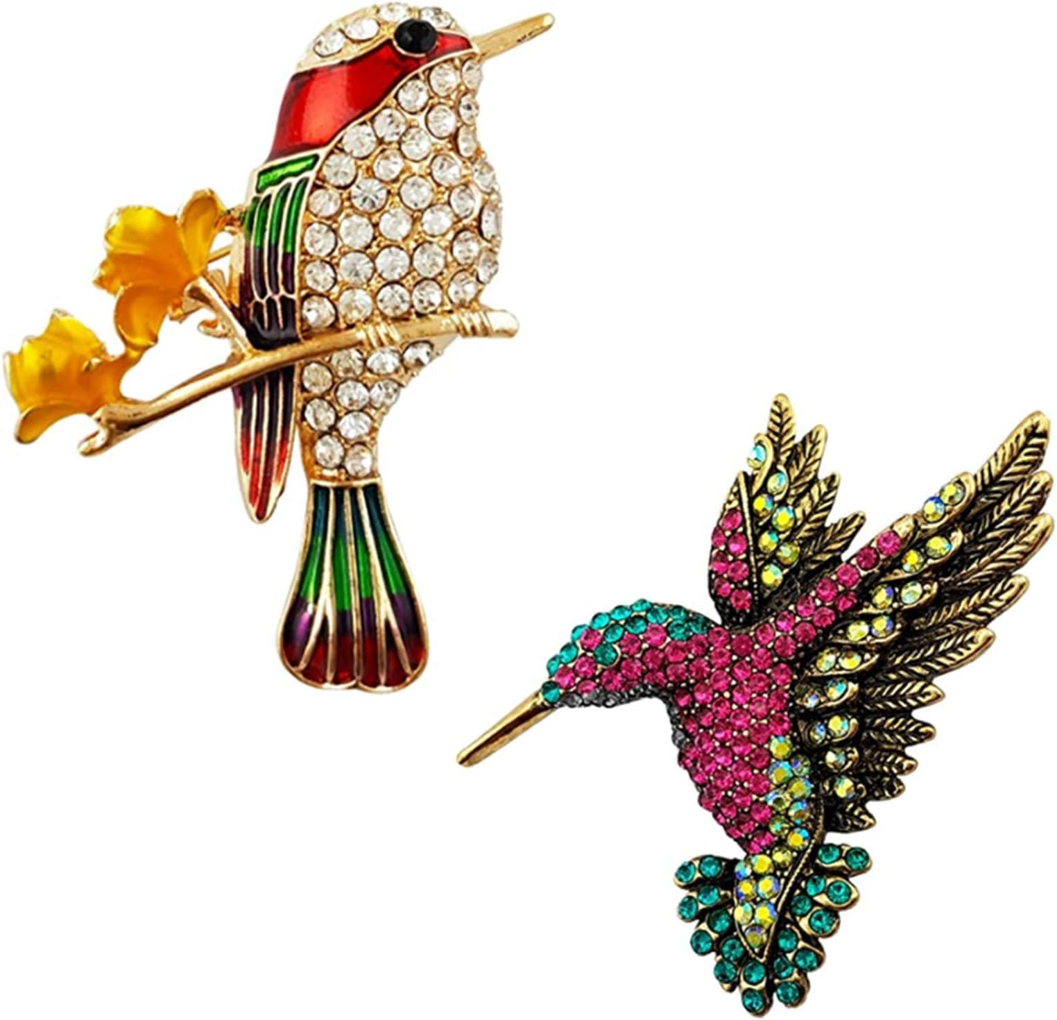 PEPAXONHummingbird Crystal Brooch Pin Rhinestone Bird Brooches Gift for Women