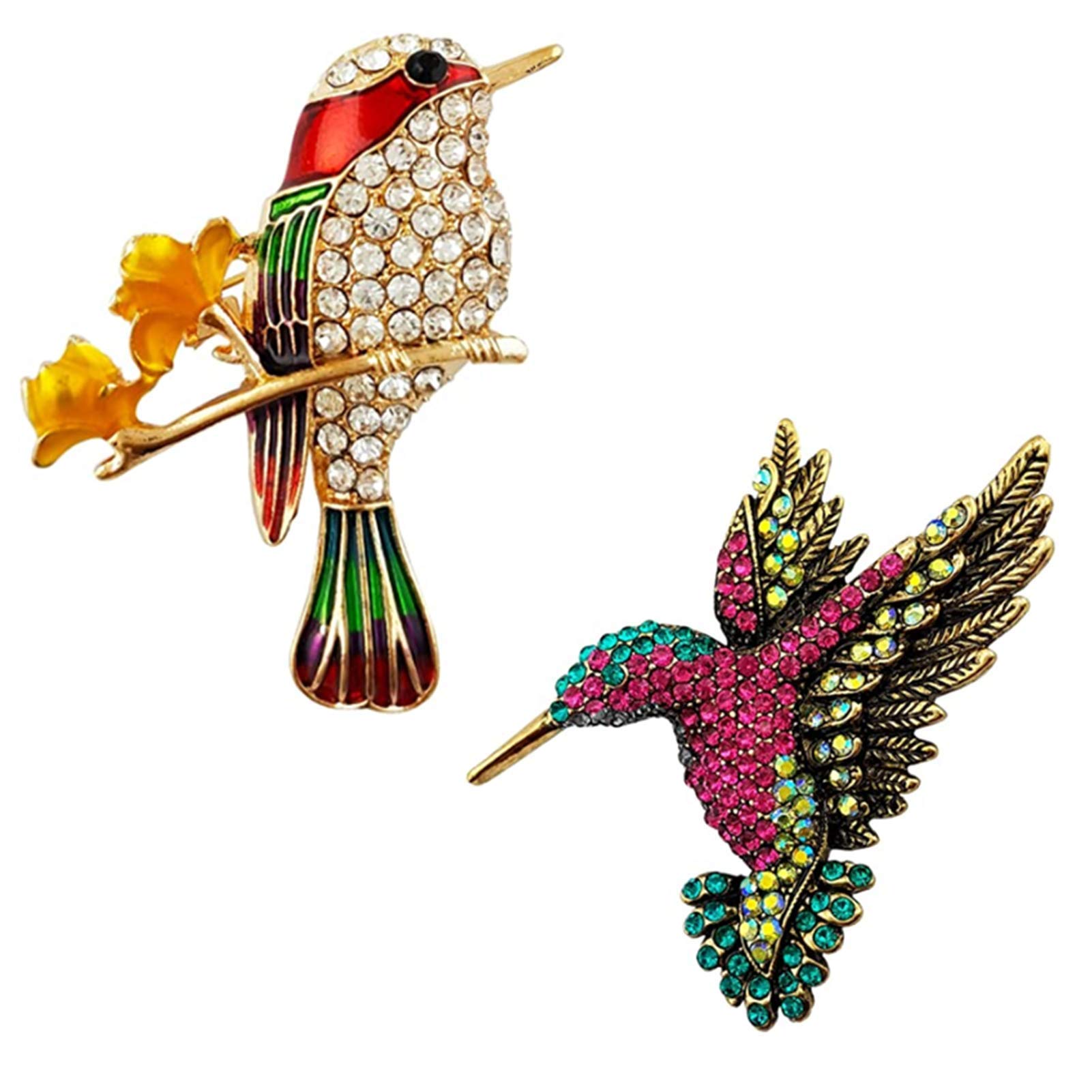 PEPAXONHummingbird Crystal Brooch Pin Rhinestone Bird Brooches Gift for Women