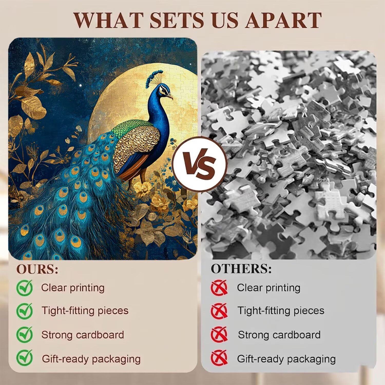 Pavone luna Puzzle 1500 Pezzi per Adulti, Puzzle in Legno - Collezione Classica con Poster Incluso - Sfida di Concentrazione e Passatempo Antistress, Gioco Educativo per Famiglia, 87 x 57 cm f0-594