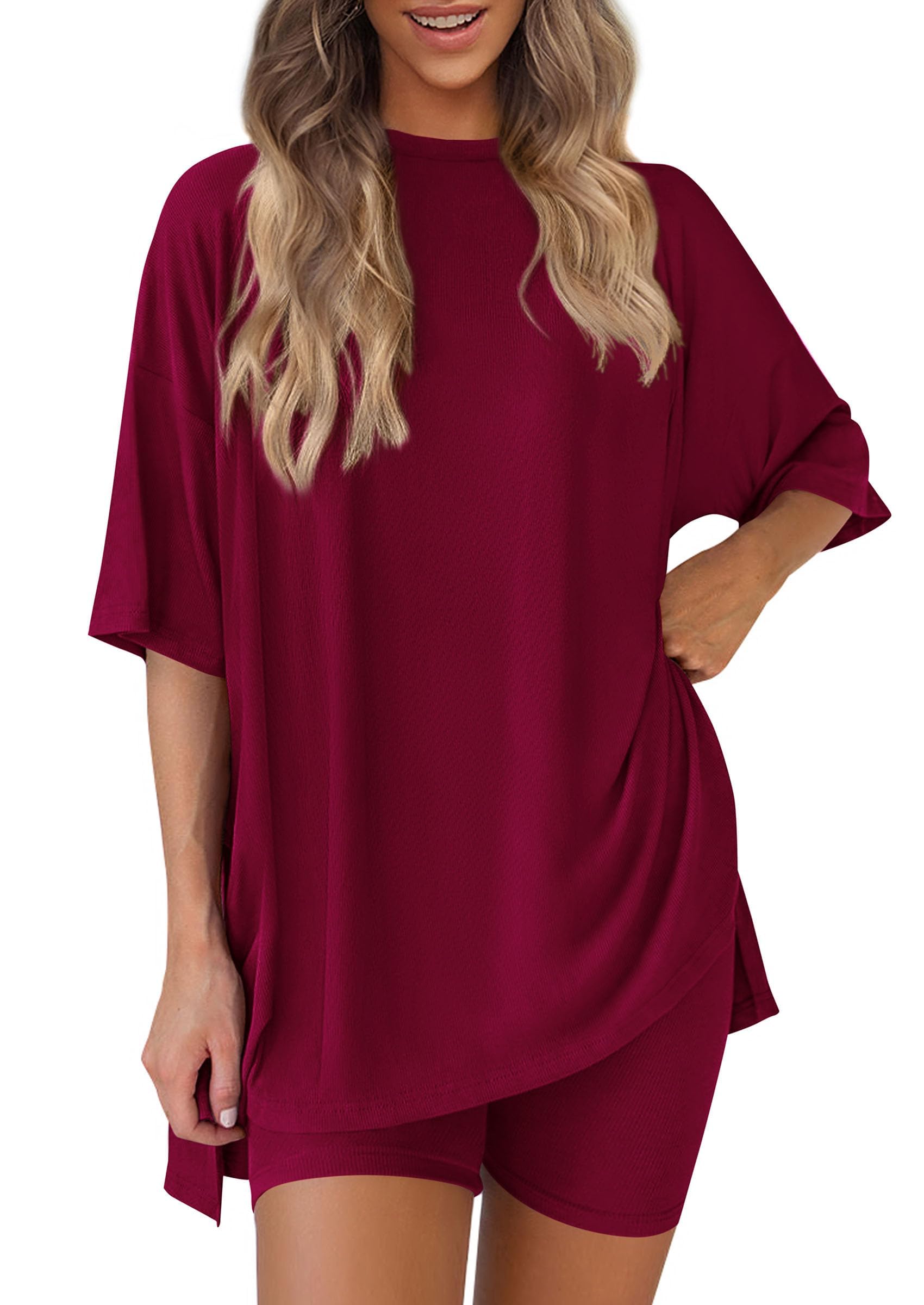 Conjunto de descanso de dos piezas para mujer, camisas casuales de verano de gran tamaño, traje de viaje — view 8