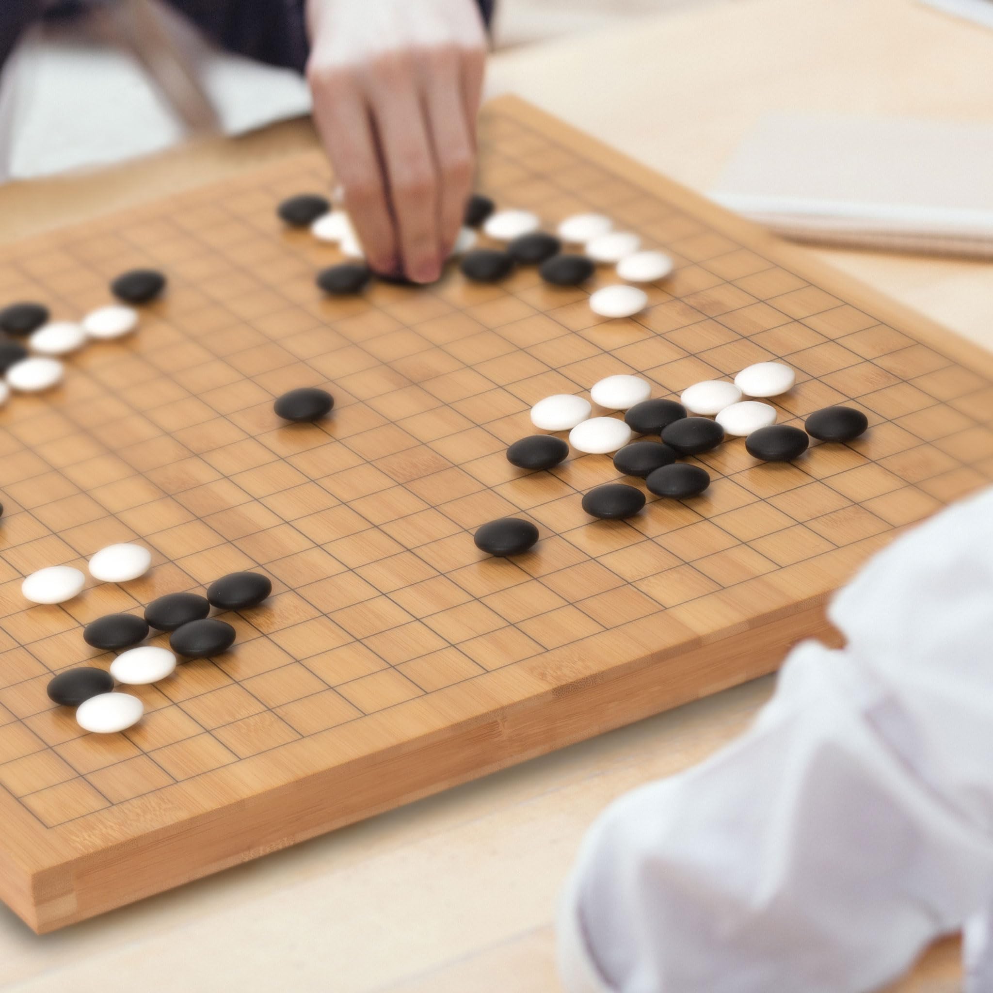 Yellow Mountain Imports Bamboo 0.8-Inch Reversible 19x19 / 13x13 Go Game Set Board with Double Convex Korean Hardened Glass Paduk Go Stones and Jujube Bowls - Image 2