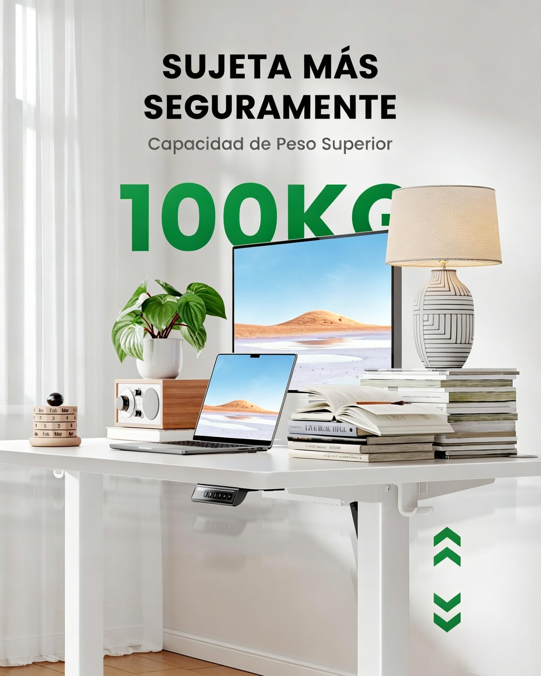 Marsail Escritorio Elevable Eléctrico 180x80,MAX 100 kg, Estructura Metálica Reforzada, Tablero de Cuatro Partes, Motor sin Escobillas, Silencioso, Escritorio Ajustable para Oficina en Casa y Gaming