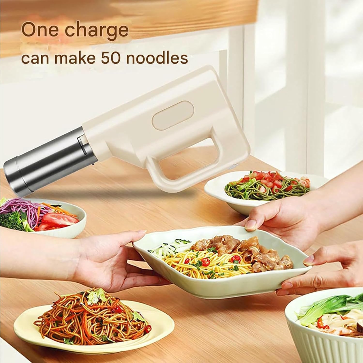 Electric Pasta Makers, Portable Handheld Automatic Pasta Gun 5-in-1 Cordless Noodle Machine with Shaping Molds, Rechargeable Pasta Maker Machine for Home Kitchen