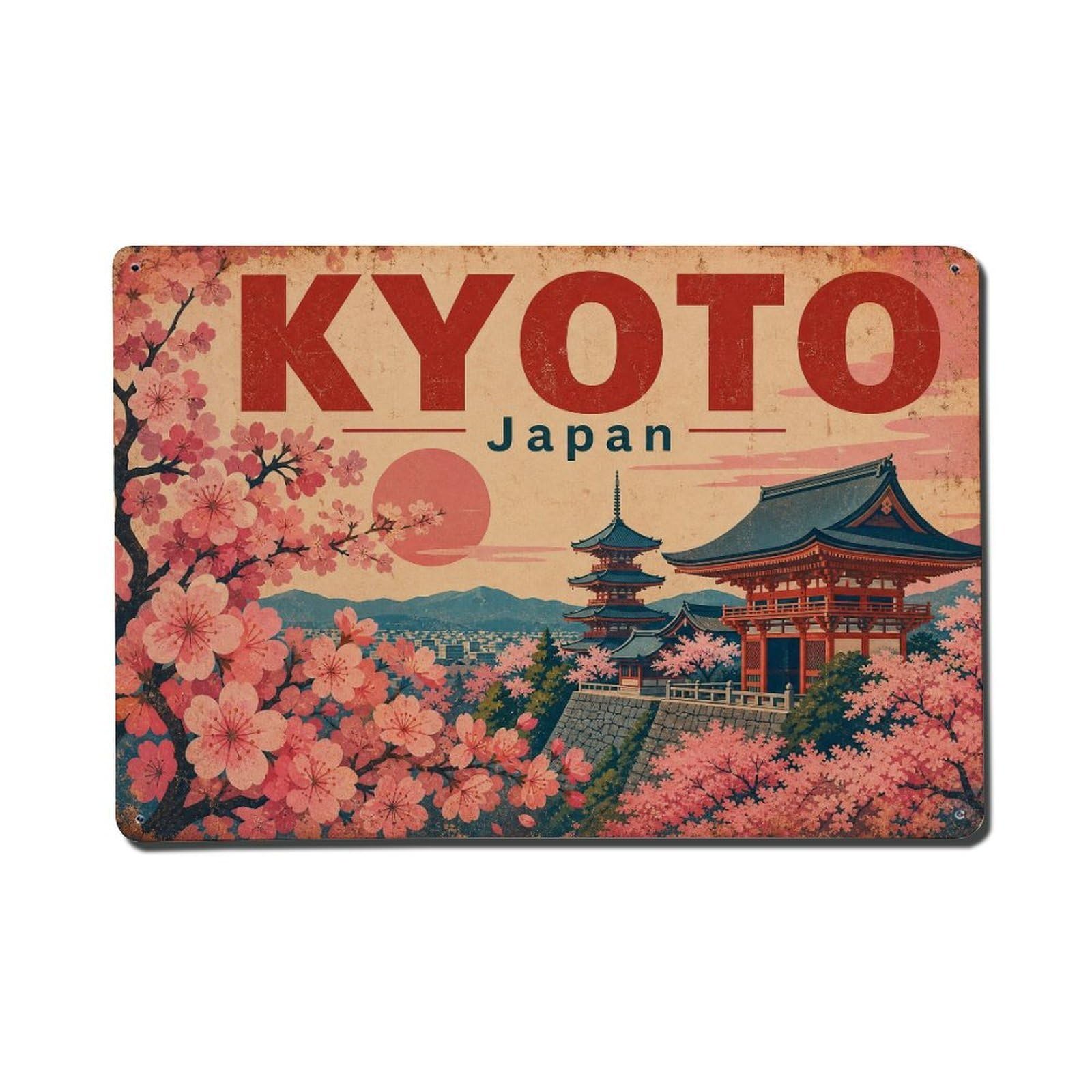 Gead 8X12inch Style Vintage Travel Kyoto Japan Blossom Metal Tin Sign