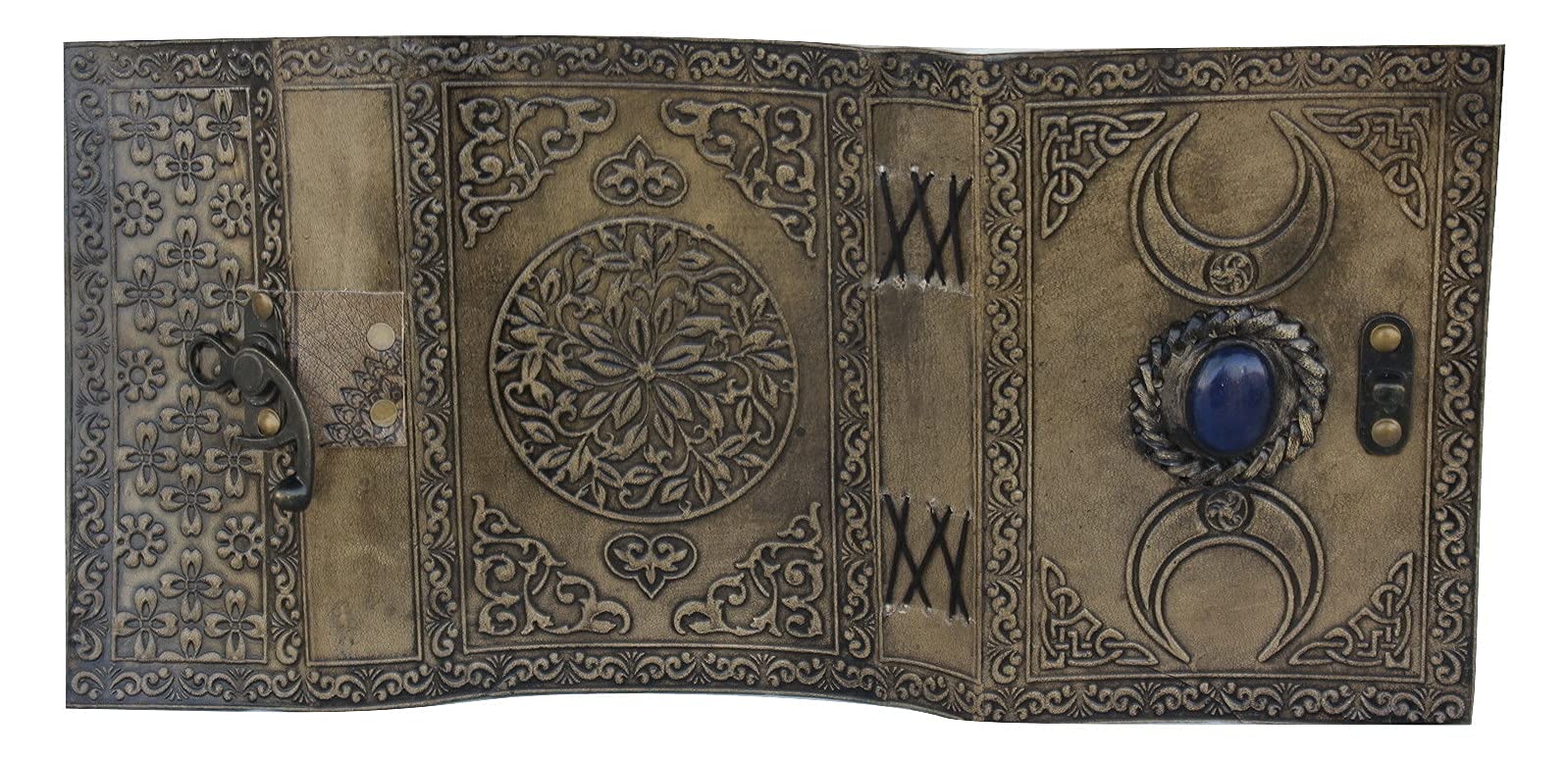 Handgefertigtes Vintage-Leder-Tagebuch mit handgefertigtem Papier, Drittes Auge, Stein, Tagebuch, antiker blanko, Wicca-Notizbuch, Dreifachmond, Grimoire-Tagebuch, 17.8 x 12.7 cm
