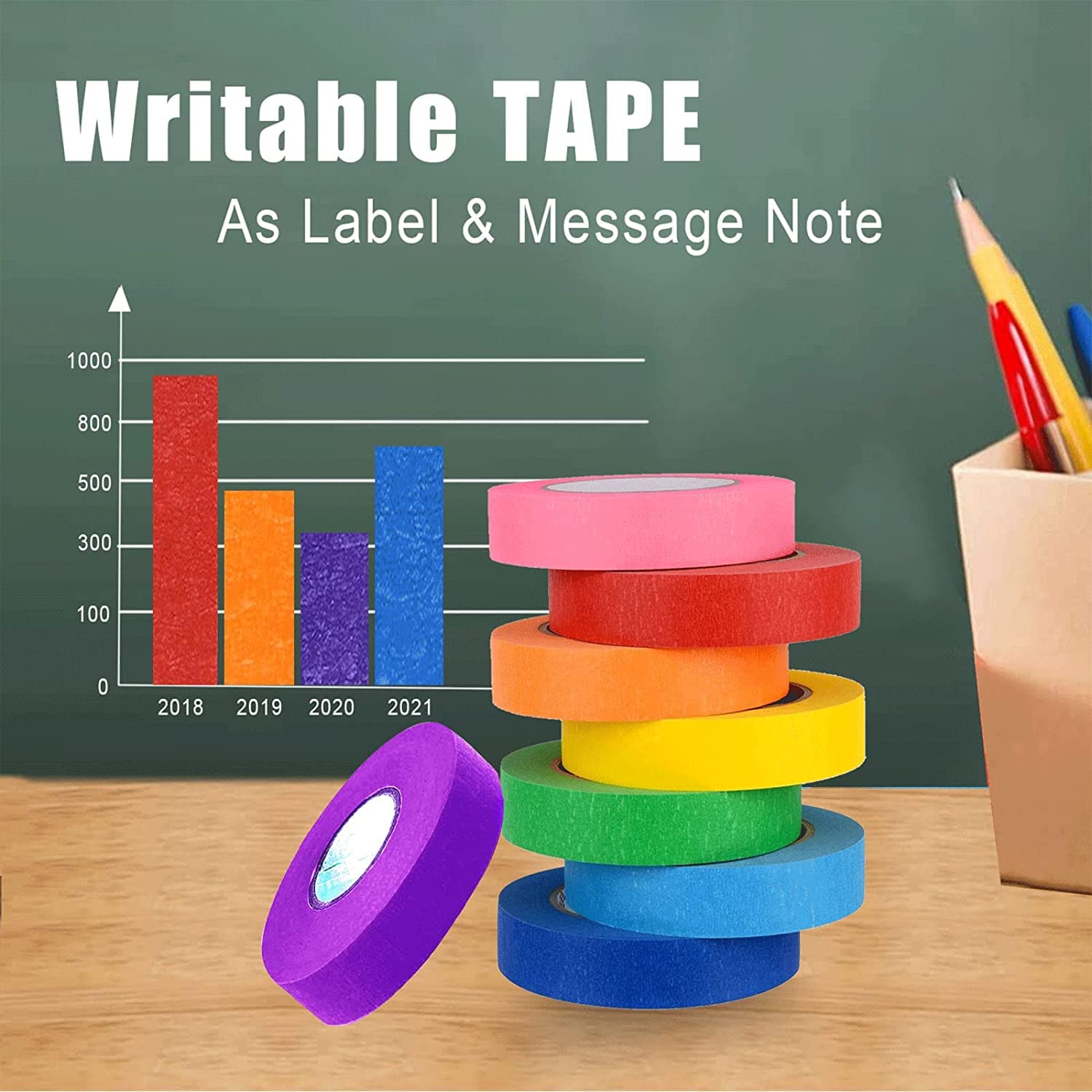 CORTNEY Lot De 8 Rouleaux De Ruban Adhésif Coloré Inscriptible Pour Travaux Manuels, Bricolage, étiquetage Ou Codage, Fournitures Artistiques Pour Enfants, 15 Mm De Large, Assorti, Vert, Orange, Rose