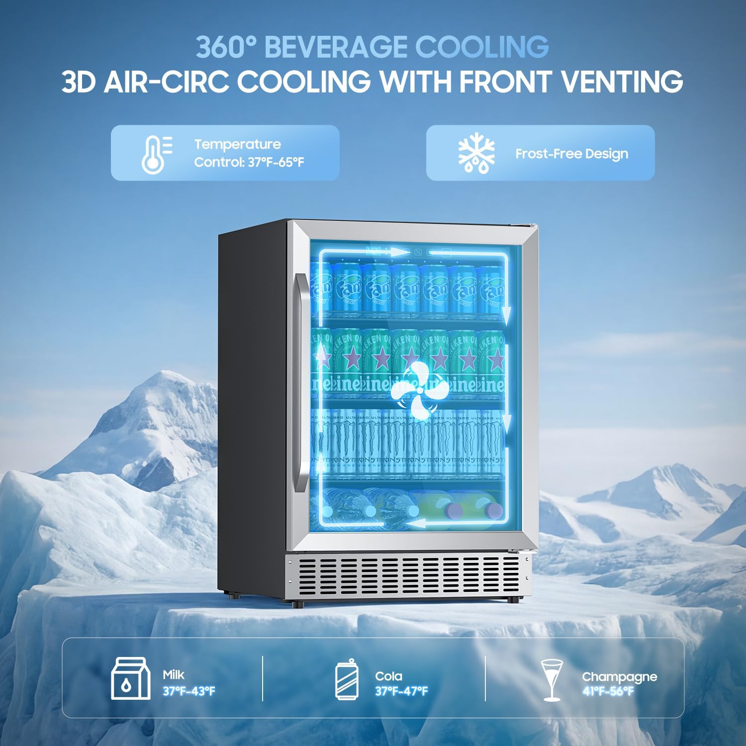 4.9 Cu.ft Beverage Refrigerator Cooler,Beverage Cooler 200 Can Built-in/Freestanding, Under Counter Beer Fridge with Glass Door Soda for Kitchen, Bar or Office