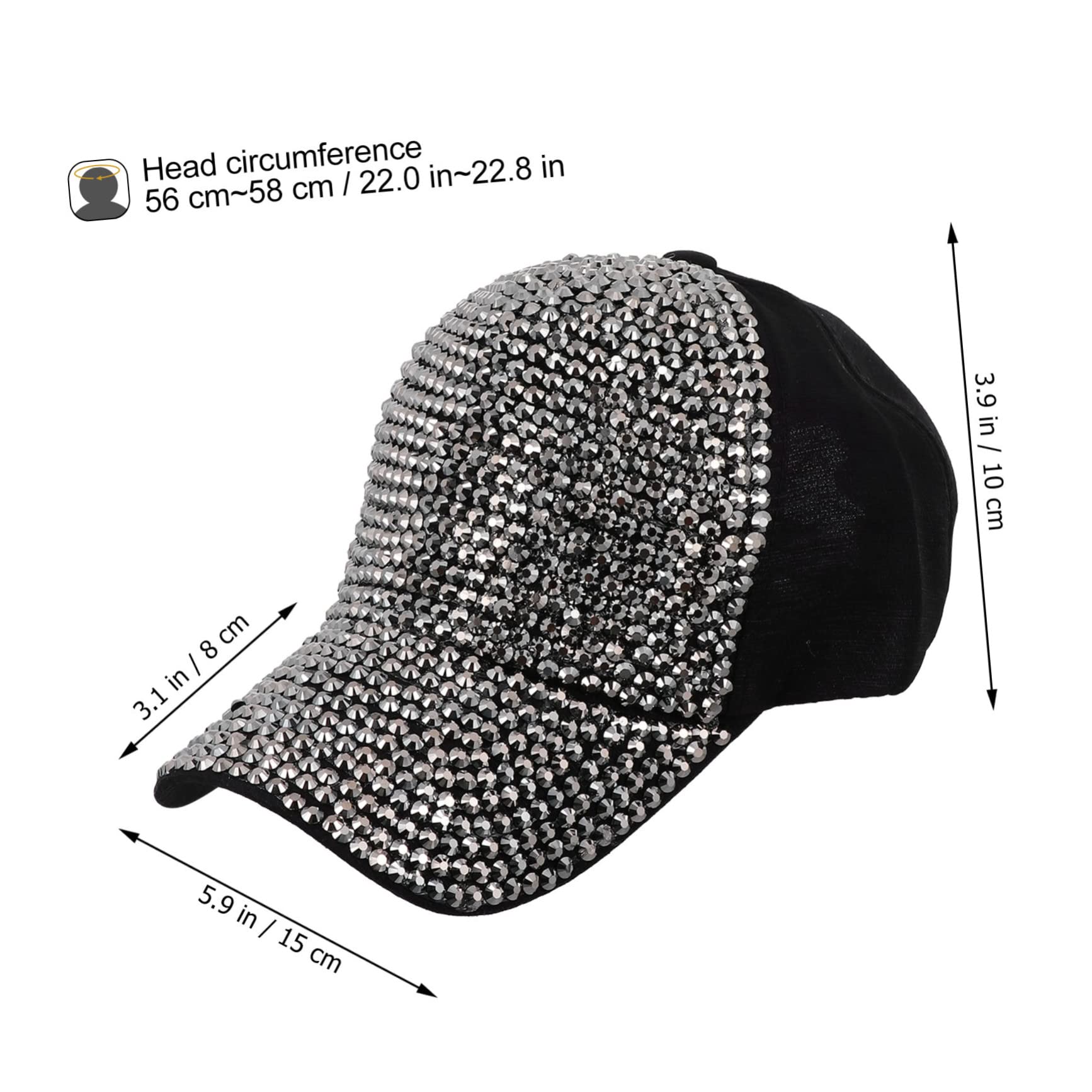 BESPORTBLE 3 Pezzi Cappello con Visiera Parasole Stile Hiphop con Diamante Brillante Multiuso per Allenamento Casual Quotidiano Viaggio Ufficio Vacanza Yoga Parco