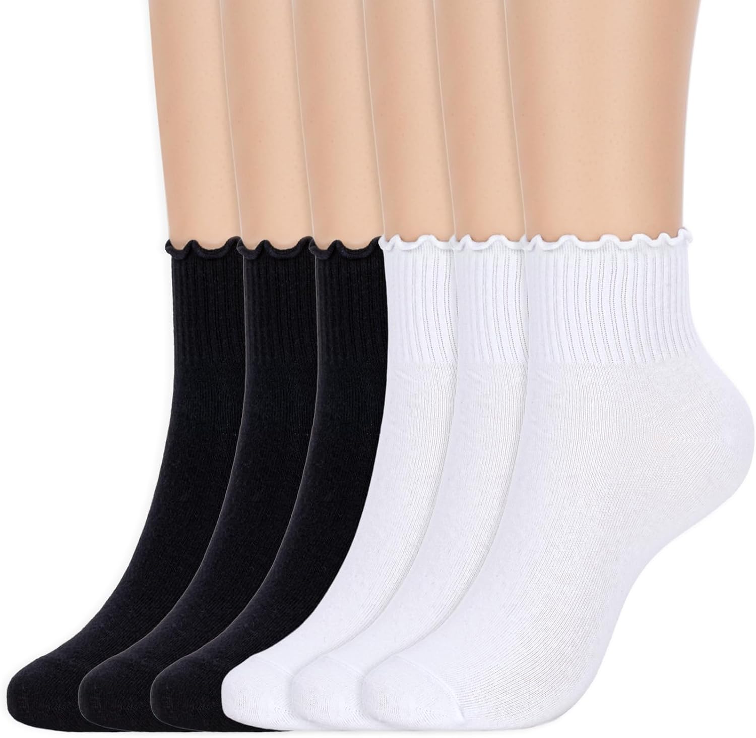 6 Pairs Women's Ruffle Socks Cute Frilly Ankle Socks for Dress, Causual Outfits