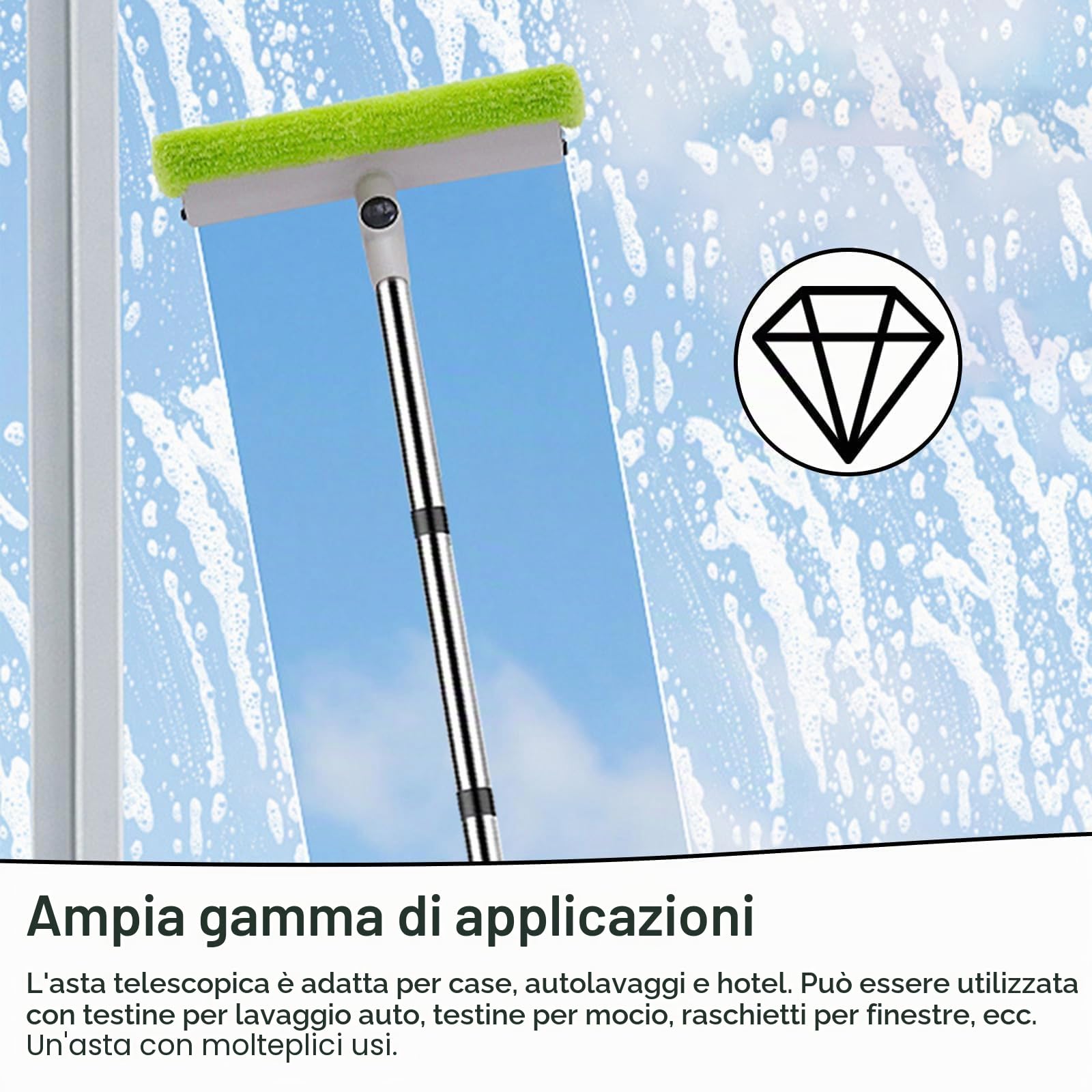 Bastone Telescopico 1 Set Acciaio Inossidabile Manico Telescopico, Impiombato Bastone Telescopico, Lunghezza della giunzione 147 cm, Bastone Allungabile per Pulizia, per Case, Hotel Scuole