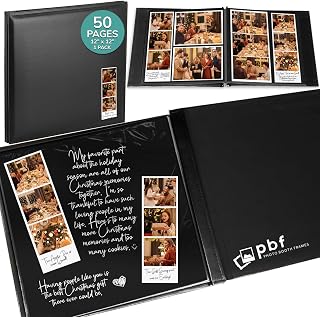 pbf Scrapbook Photo Album 12x12, Guest Book with Photo Insert, Black Scrapbook with Plastic Sleeves & Black Pages, Album for All Size Pictures, Memory Book, Wedding book