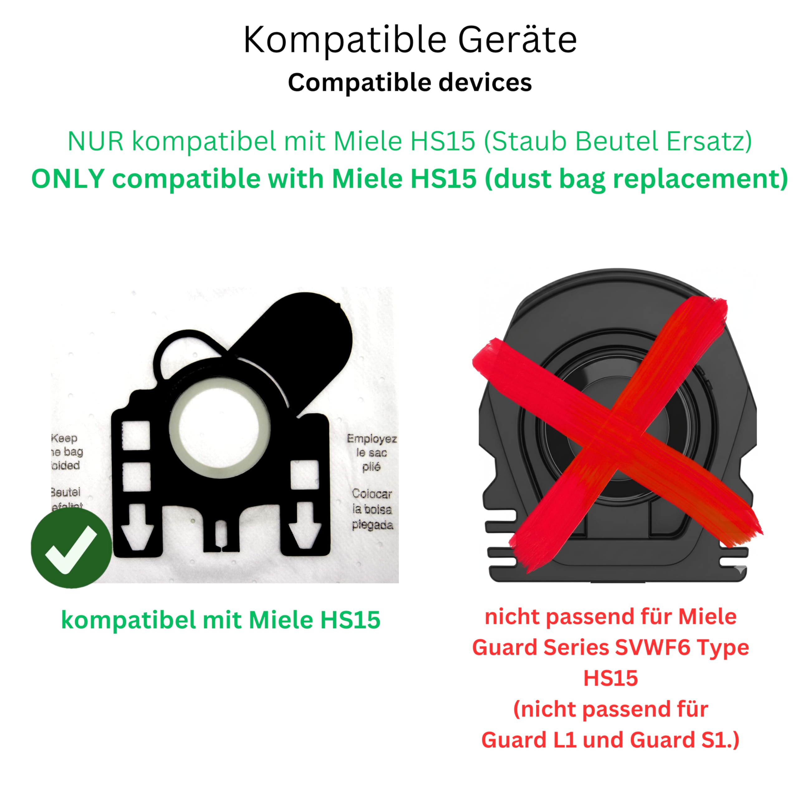 Etana Sacchetti Per Aspirapolvere – Compatibili Con Miele HS15 / HS15-10 – Confezione Da 10 – Tessuto Filtrante Multistrato, Chiusura Igienica