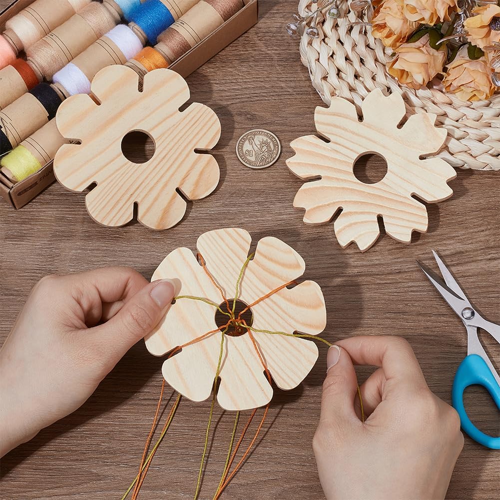 PH PandaHall 3 Styles Kumihimo Disk, 8 Slots Wood Braiding Disk Hand Rope Braiding Plate Weaving Plate Board Wooden Beading Cord Disc for Friendship Bracelets Knitting Crafting