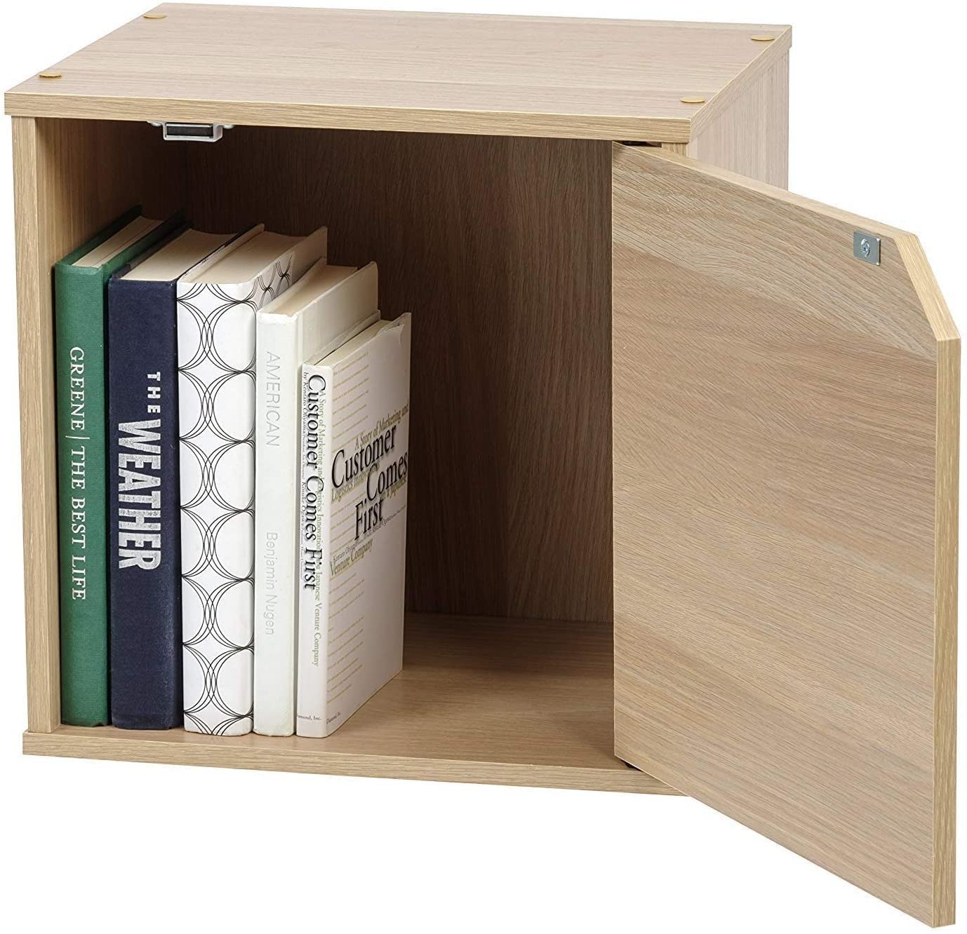 Iris Ohyama, Étagère, Meuble, Cube de Rangement, Petit Meuble de Rangement, Meuble d'appoint,Porte avec Clips, Empilable, Solide, Bureau, Chambre, Salon - QR Box with Door - QR-34D- Marron Clair