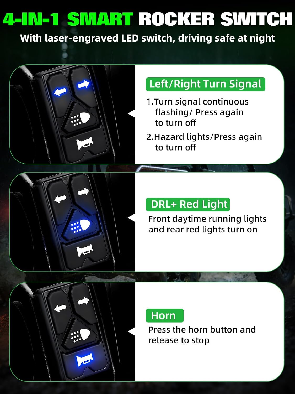 UTV Arrow Sequence Turn Signal Kit with 4 IN 1 Integrated Switch 110db Horn, White DRL/Red Running Light Aluminum House Universal Street Legal Blinker kit for UTV Polaris Can-Am Side by Side