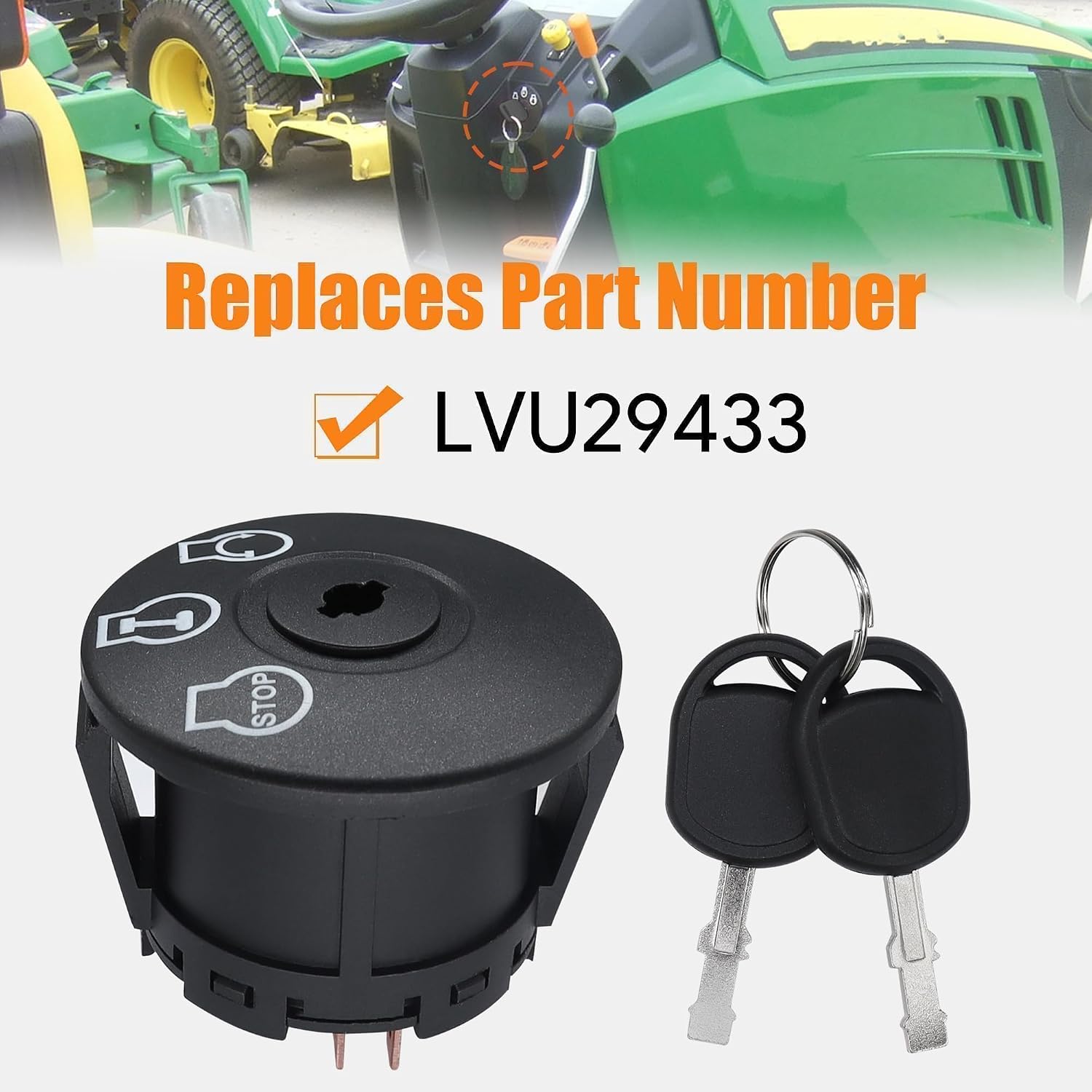 Starter Ignition Switch with 2 Keys Compatible with John Deere 1023E 1025R 1026R 2025R 2026R 3025E 3032E 3036E 3038E Replace# LVU29433