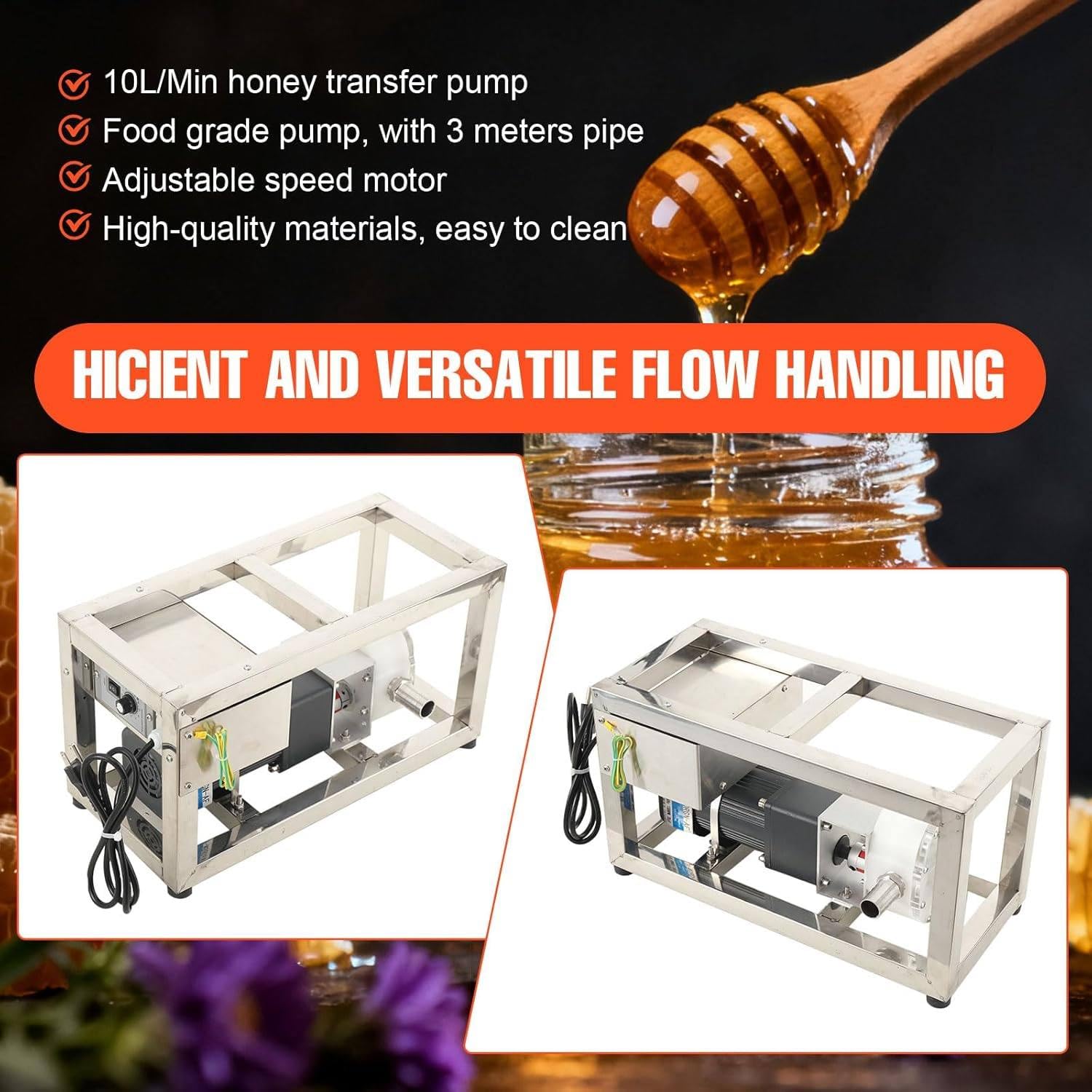 Bomba de Transferencia para Líquidos Alimentarios Viscosos 6-10 L/min - Bomba Eléctrica de Miel y Pasta con Engranajes y Velocidad Ajustable - Equipo de Bombeo con Tubo de 3 m
