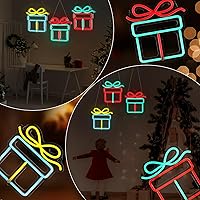 Vista 6 de ROCEEI 3 letreros de neón de Navidad, caja de regalo de luces de neón, barra de pared LED USB, decoración de sala de estar para fiesta de invierno