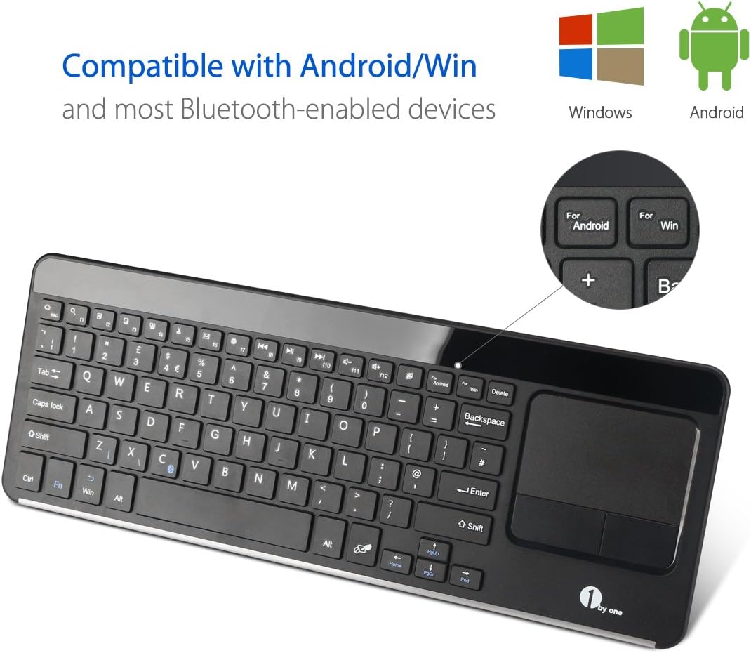1byone Wireless Keyboard with Built-in Multi-touch Touchpad, Touch Keyboard for Windows/Android Tablet/Galaxy Tabs/Smartphones, Black