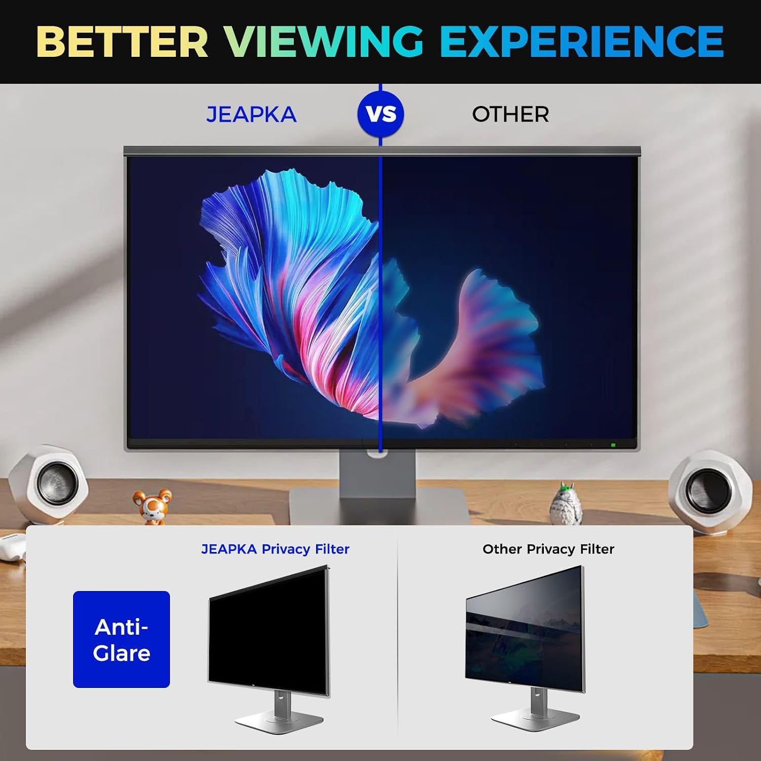 Magnetic 24 Inch Computer Privacy Screen Filter for 16:9 Aspect Ratio Widescreen Monitor, Eye Protection Anti Glare Blue Light, Removable Anti-Scratch Protector