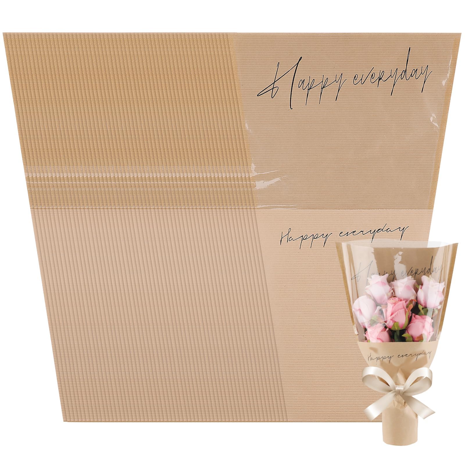 100 sacchetti da regalo per fiori con stampa "Happy Everyday", 28 x 43 cm, in carta kraft, trasparenti, per bouquet di fiori, confezioni regalo, forniture per matrimoni